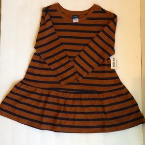 NEW Old Navy Girls Stripe Dress 18 to 24 M Carmel & Blue Fit and flare TAGS gift